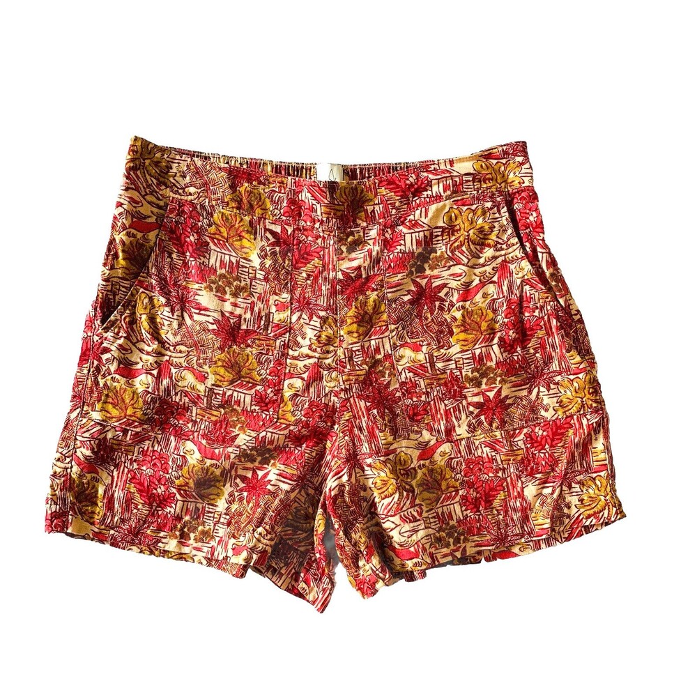 Joie Tropical Linen Rayon Pull-on Shorts Sz M Pink Beach Coastal Resort Granola